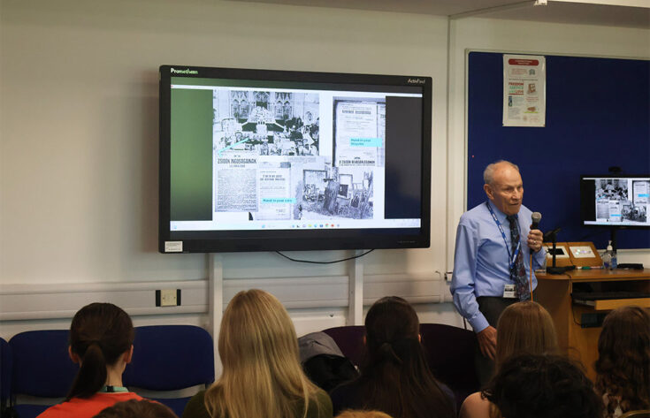 Guest speaker Tomi Komoly talks about his experience of the Holocaust.