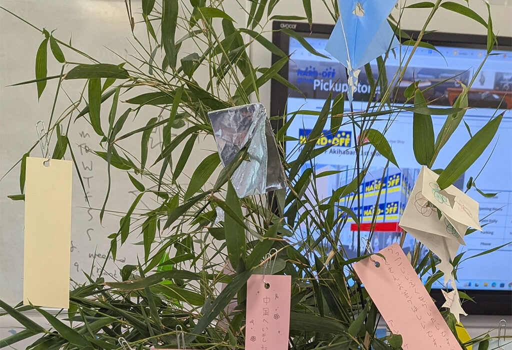 Photograph of decorated bamboo branches