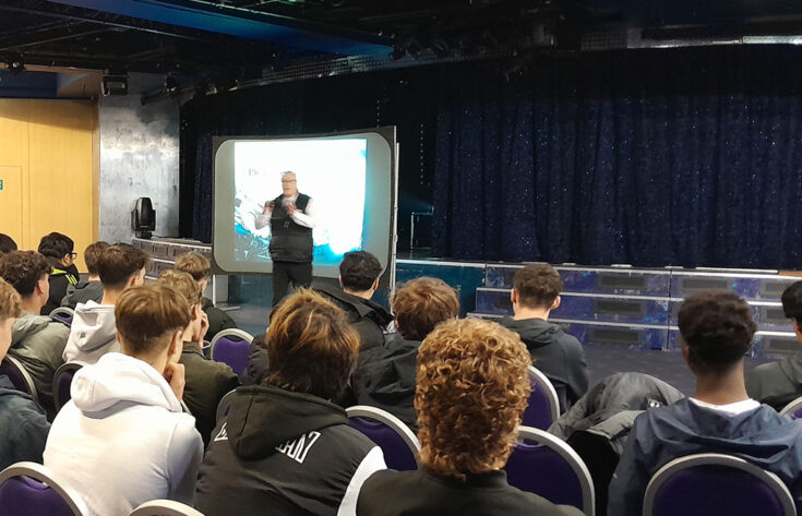 Students attending a lecture at Blackpool Pleasure Beach
