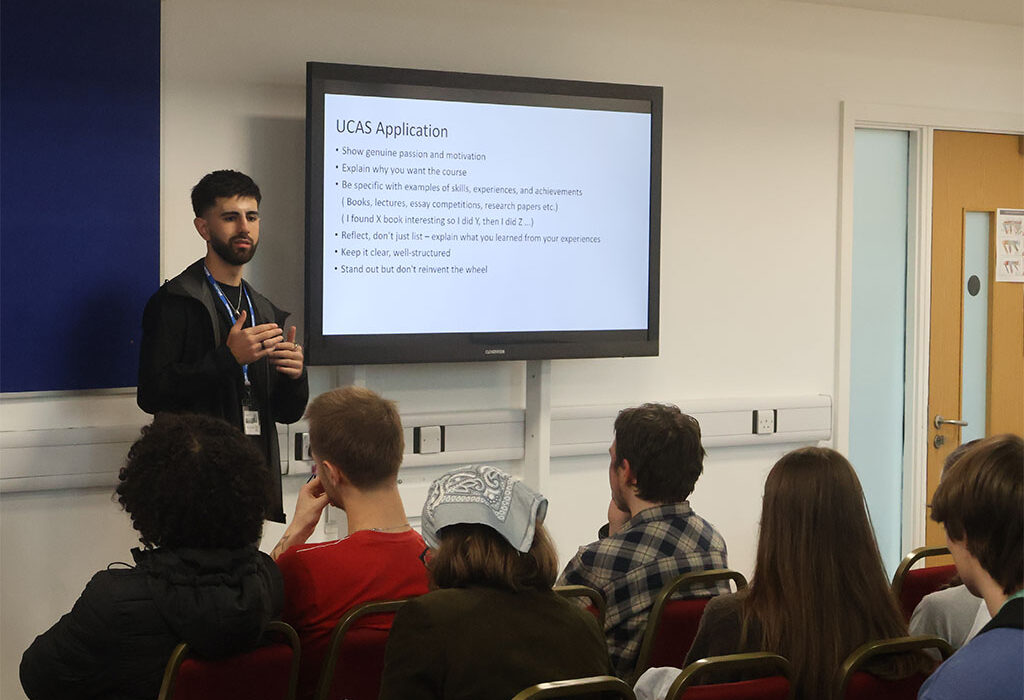 Photoshop of former Aquinas student giving advice on life at Oxbridge