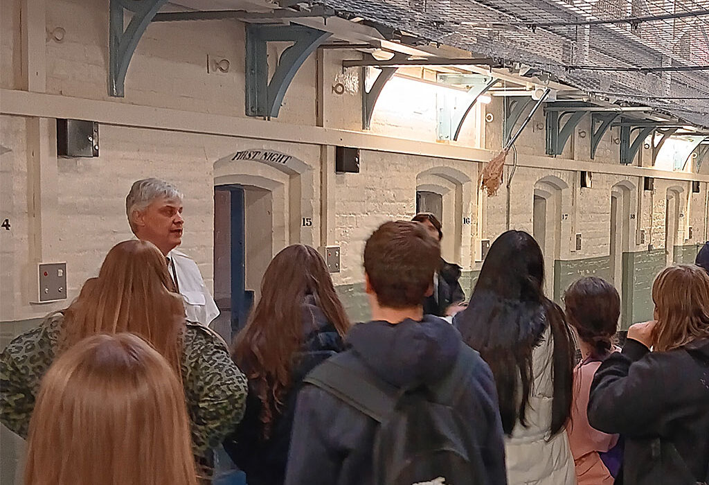 Photograph of students at a tour of Shrewsbury prison.