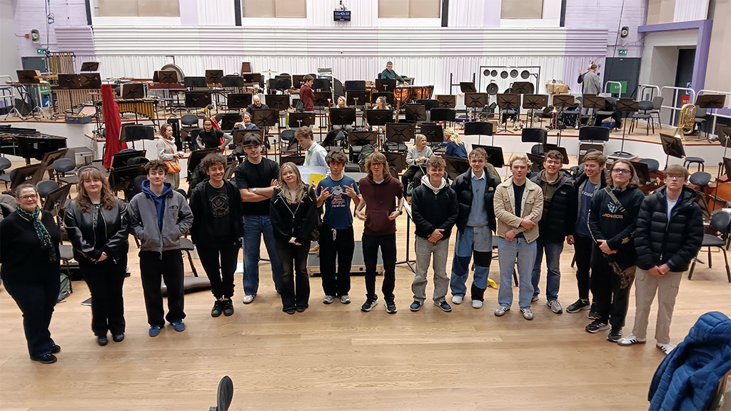 Photograph of students visiting the BBC Philharmonic Orchestra
